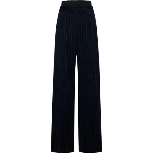 Wide Trousers, female, , Size: 2XS Pinstripe Navy Wide Leg Trousers - Max Mara - Modalova