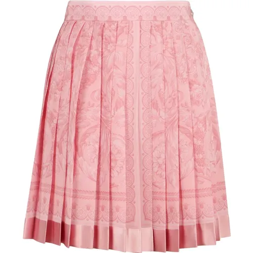 Short Skirts, female, , Size: S Barocco Print Silk Pleated Skirt - Versace - Modalova