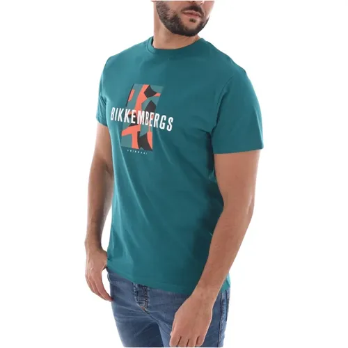 Grünes Logo Print T-Shirt , Herren, Größe: M - Bikkembergs - Modalova