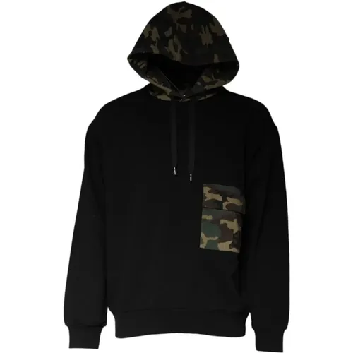 Hoodies, male, , Size: L Camouflage Hooded Sweater with Logo Details - Dolce & Gabbana - Modalova