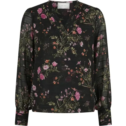 Blumenmuster Bluse Schwarz , Damen, Größe: S - NEO NOIR - Modalova