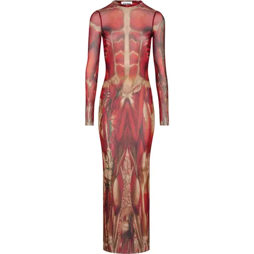 Rotes Body Print Langarm Kleid , Damen, Größe: M - Jean Paul Gaultier - Modalova