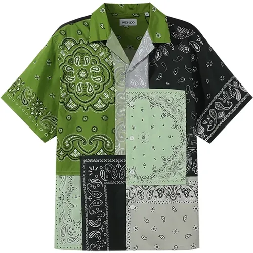 Grünes Baumwoll-Kurzarmhemd , Herren, Größe: XS - Kenzo - Modalova