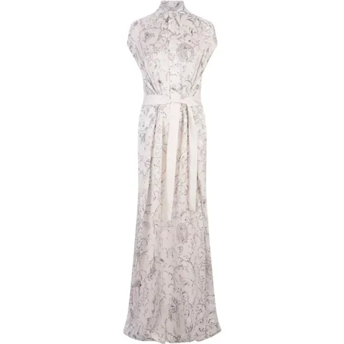 White Printed Silk Satin Long Dress , female, Sizes: XS, S - Fabiana Filippi - Modalova
