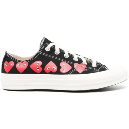 Sneakers, male, , Size: 6 1/2 US Heart Sneakers Black Cotton Low Top - Comme des Garçons Play - Modalova