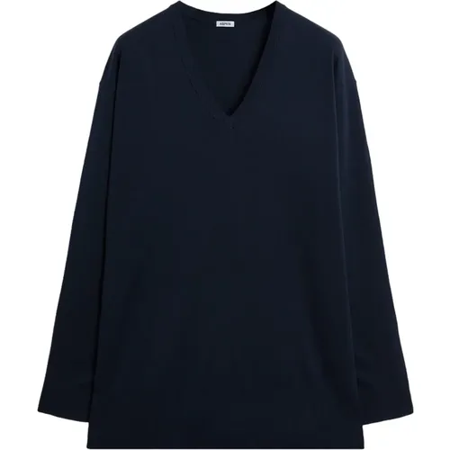 Blauer Pullover mit langen Ärmeln und V-Ausschnitt , Damen, Größe: 2XS - Aspesi - Modalova