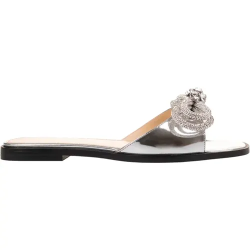 Silver Bow Flat Sandals with Rhinestones , female, Sizes: 4 1/2 UK, 7 UK, 4 UK, 6 UK, 3 UK, 5 UK, 5 1/2 UK - Mach & Mach - Modalova