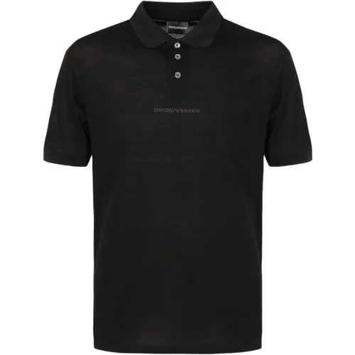 Schwarzes Baumwoll-Polo mit Kurzen Ärmeln und Geprägtem Logo , Herren, Größe: 2XL - Emporio Armani - Modalova