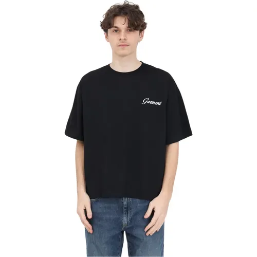 Schwarzes T-Shirt mit aufgenähtem Logo und Spruch - Garment Workshop - Modalova
