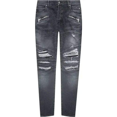Distressed Skinny Grey Jeans , male, Sizes: W30 - Balmain - Modalova