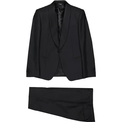 Single Breasted Suits, male, , Size: L Suit with Wool-Silk Blend - Dolce & Gabbana - Modalova