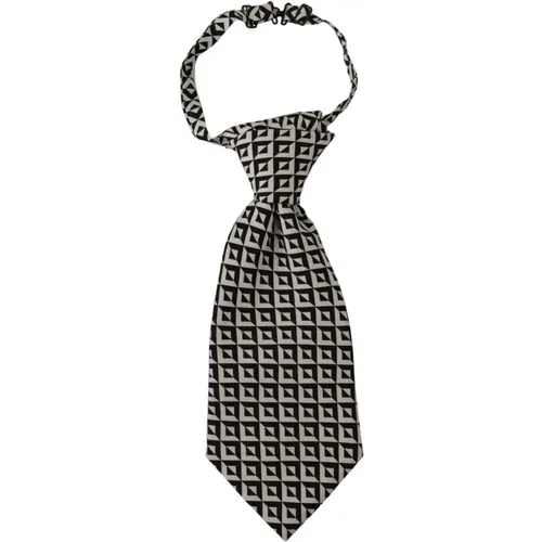 Ties, male, , Size: ONE SIZE White Geometric Silk Adjustable Tie - Dolce & Gabbana - Modalova