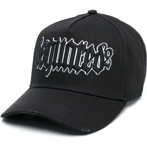 Caps, male, , Size: ONE SIZE /White Logo-Embroidered Cotton Cap - Dsquared2 - Modalova