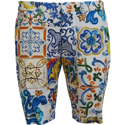 Short Shorts, male, , Size: XS Majolica Print Cotton Chinos Shorts - Dolce & Gabbana - Modalova