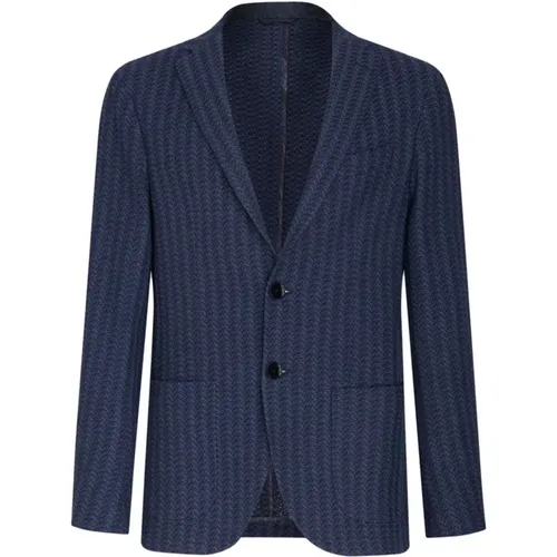 Blazers, male, , Size: 2XL Navy Striped Cotton Jacket - ETRO - Modalova