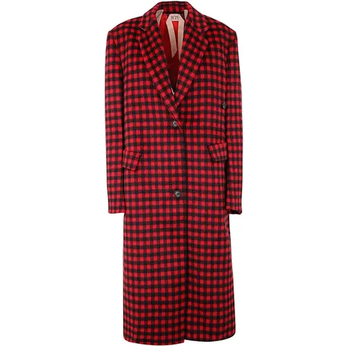 Single-Breasted Coats, female, , Size: M Checked Long Coat - N21 - Modalova