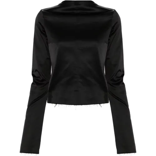 Schwarzes Satin Logo Top , Damen, Größe: XS - MM6 Maison Margiela - Modalova