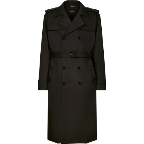 Double-Breasted Coats, male, , Size: 2XL Double-Breasted Trench Coat - Dolce & Gabbana - Modalova