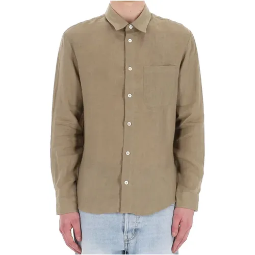 Casual Shirts, male, , Size: S Linen Italian Collar Shirt - A.p.c. - Modalova
