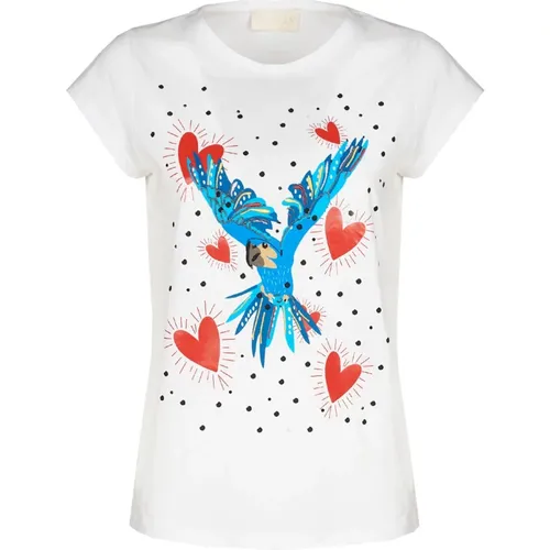 Vogel-Print Weißes T-Shirt , Damen, Größe: S - Iblues - Modalova