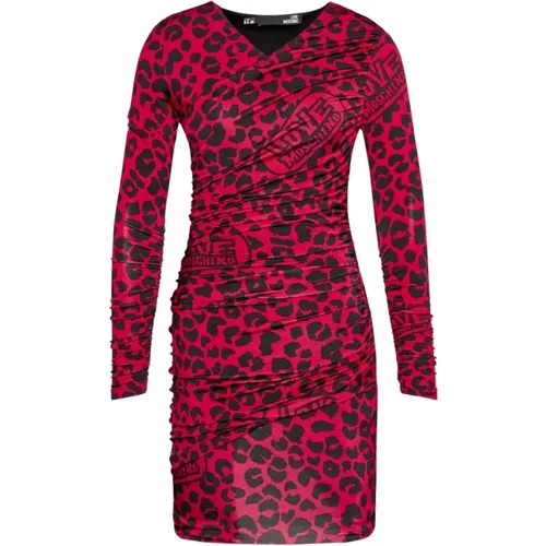 Leopard Print Short Dress with Ruffles , female, Sizes: XS - Love Moschino - Modalova