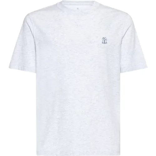 Melange Baumwoll T-shirt mit Logo-Druck - BRUNELLO CUCINELLI - Modalova