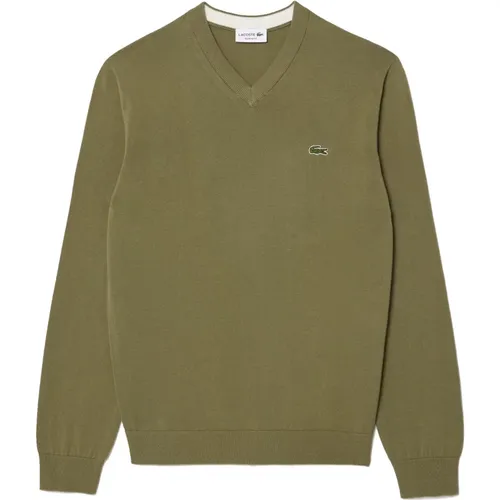 V-neck Knitwear, male, , Size: M V-Neck Cotton Sweater - Lacoste - Modalova