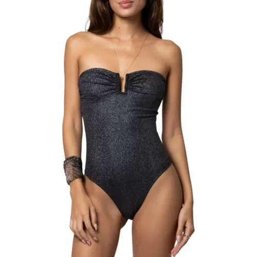 Schwarzer Glit Einteiliger Badeanzug mit U-Ausschnitt , Damen, Größe: M - Beliza - Modalova