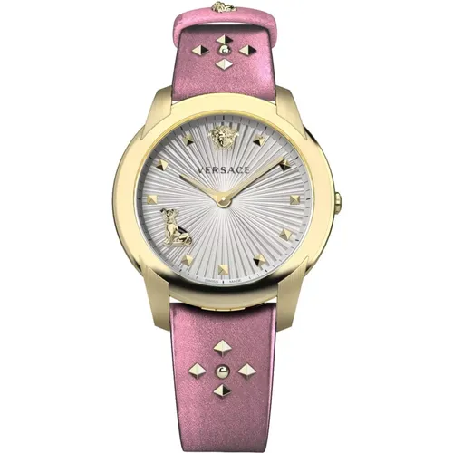 Audrey Leather Bracelet Watch with Gold Rivets , female, Sizes: ONE SIZE - Versace - Modalova