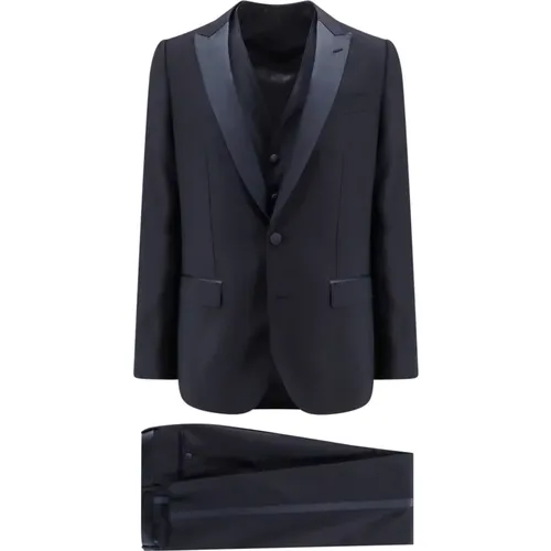 Single Breasted Suits, male, , Size: L Wool Blend Tuxedo with Gilet and Satin Profiles - Dolce & Gabbana - Modalova