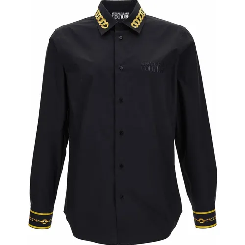 Casual Shirts, male, , Size: XS Slim Fit Chain Panel Nylon Shirt - Versace Jeans Couture - Modalova