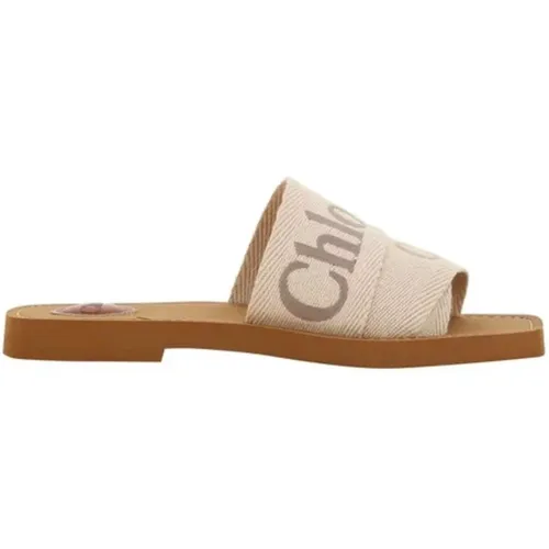 Sliders, female, , Size: 8 US Double Fabric Band Sandals with Logo - Chloé - Modalova