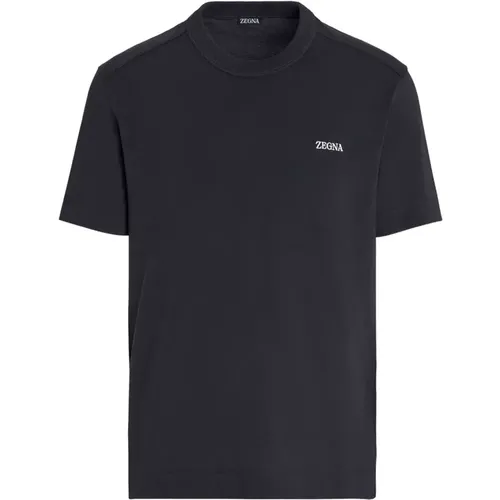 Blau Baumwolle Logo Besticktes T-Shirt , Herren, Größe: 2XL - Ermenegildo Zegna - Modalova