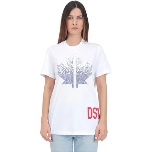 Weißes Logo-Print T-Shirt , Damen, Größe: M - Dsquared2 - Modalova