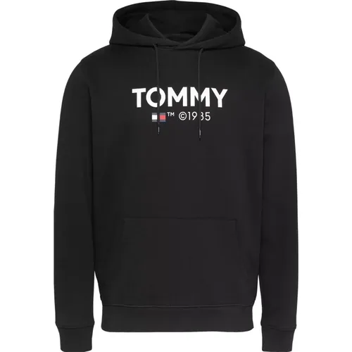 Schwarzer Hoodie mit großem Logo - Tommy Jeans - Modalova