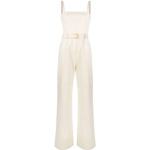 Beiger Denim Jumpsuit mit trägerlosem Ausschnitt und weitem Bein - Prada - Modalova