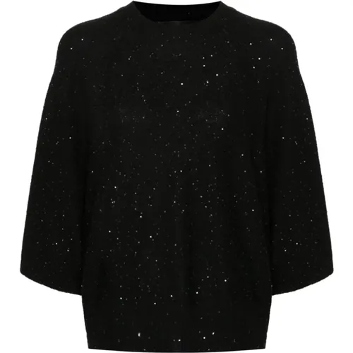 Schwarzer Paillettenverzierter Crew Neck Pullover - Fabiana Filippi - Modalova