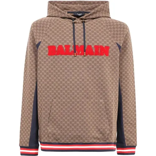 Kontrastkante Baumwollkapuzenpullover , Herren, Größe: M - Balmain - Modalova