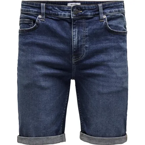 Slim Fit Jeans-Shorts mit Gürtelschlaufe , Herren, Größe: S - Only & Sons - Modalova