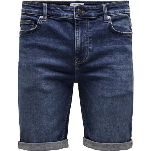 Slim Fit Jeans-Shorts mit Gürtelschlaufe , Herren, Größe: XL - Only & Sons - Modalova