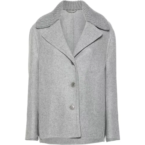 Grey Wool Blend Coat Knitted Panels , female, Sizes: S - Ermanno Scervino - Modalova