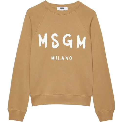 Beiger Gebürsteter Logo Jersey Pullover - MSGM - Modalova