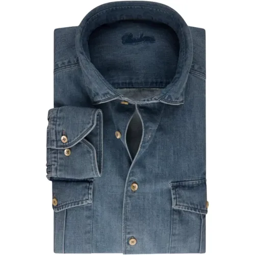 Denim Figurbetonte Body Bluse mit Brusttaschen , Herren, Größe: L - Stenströms - Modalova