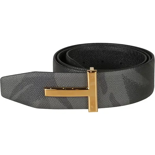 Belts, male, , Size: 100 CM Dark Green/ Camouflage Leather Belt - Tom Ford - Modalova