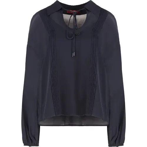 Blouses, female, , Size: S Silk Crêpe Blouse with String Closure - Max Mara Studio - Modalova