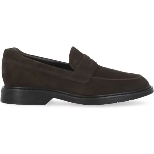 Braune Wildlederloafers mit Monogramm , Herren, Größe: 41 1/2 EU - Hogan - Modalova