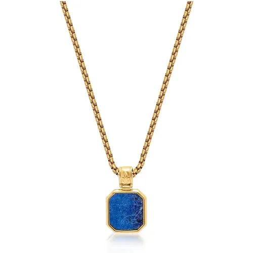 Gold Necklace with Square Blue Lapis Pendant , male, Sizes: S, 2XL, L, M - Nialaya - Modalova