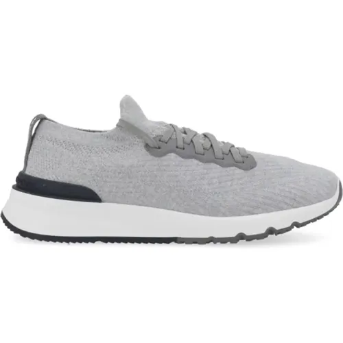 Sneakers, male, , Size: 9 US Grey Wool Knitted Sneakers for Men - BRUNELLO CUCINELLI - Modalova