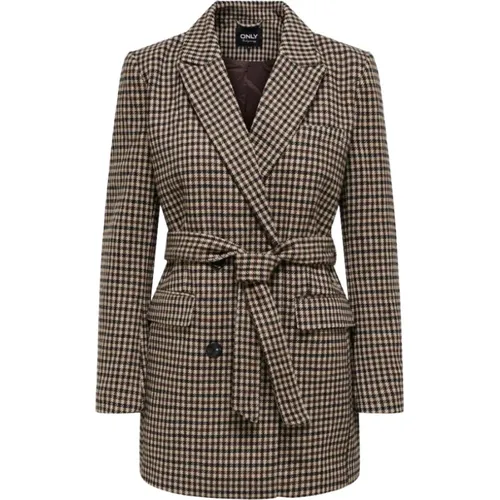 Stilvoller Check Blazer Mantel , Damen, Größe: M - Only - Modalova