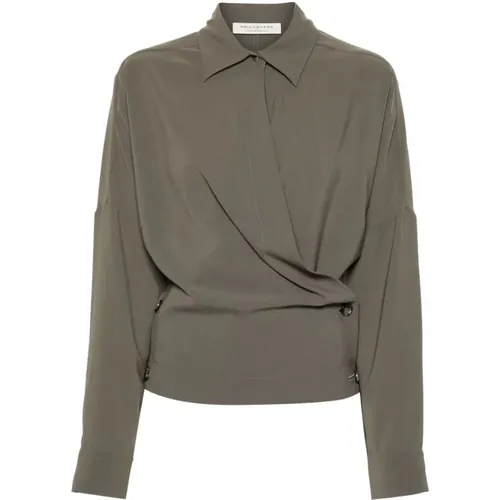 Grünes Wrap-Shirt mit Knopfdetails , Damen, Größe: S - Philosophy di Lorenzo Serafini - Modalova